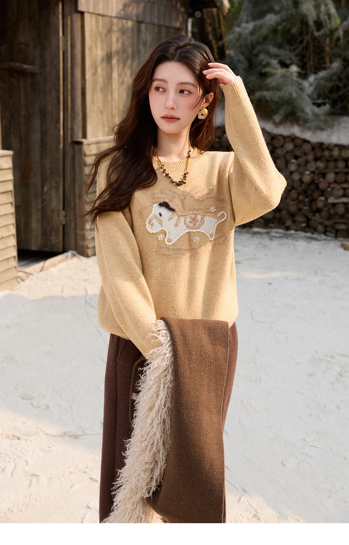 Mishow Handmade Embroidered Pony Jacquard Pullover MXE92Z2848