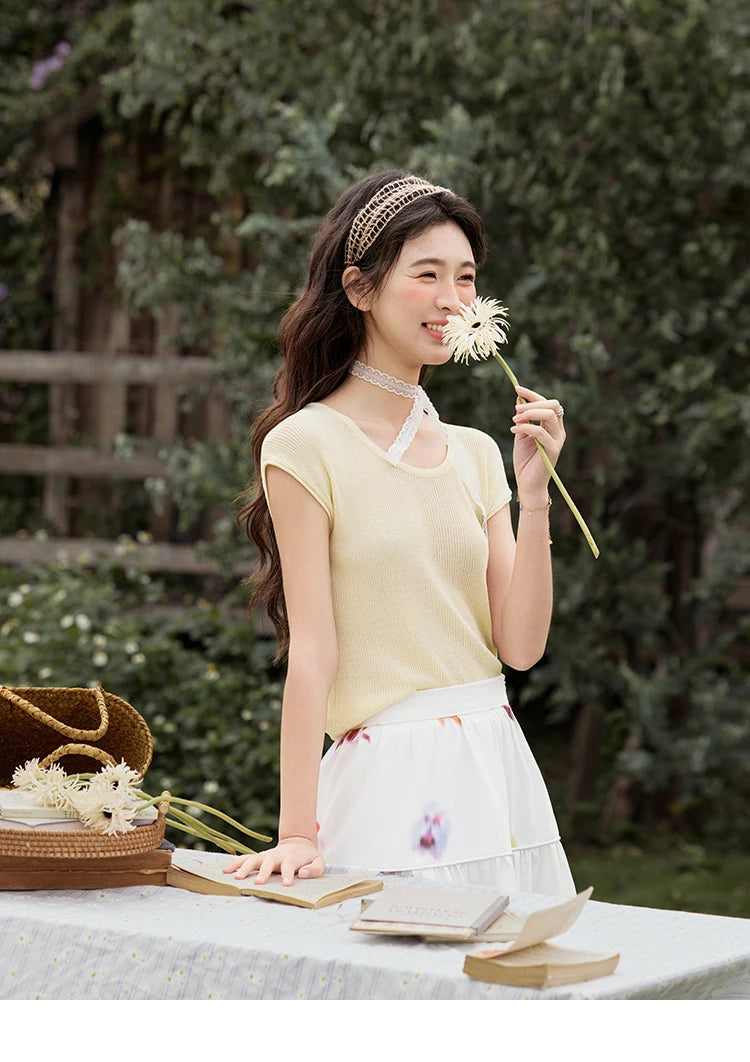 MISHOW White Background Flower Cotton Skirt High Waist A-LINE MXE32B0720