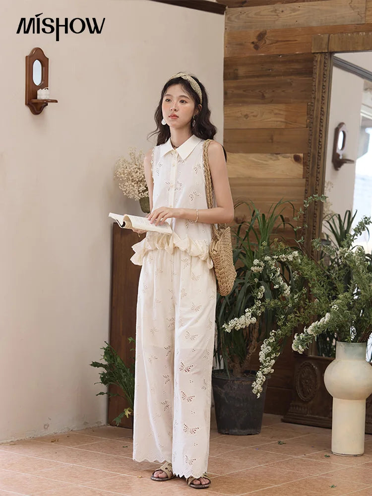 MISHOW Cotton Butterfly Hollow Lace Shirt with Tube Top MXE34X1808