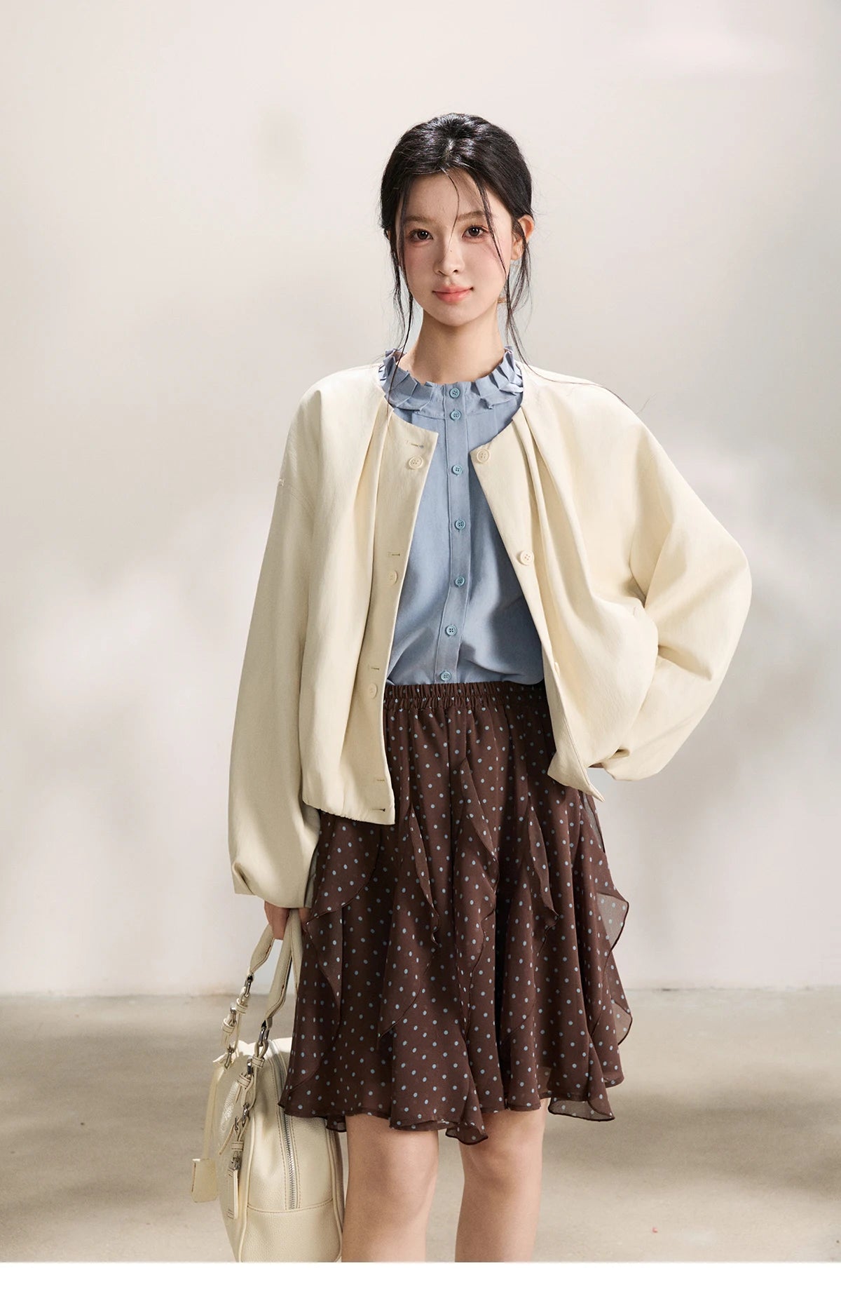 MISHOW Imitation Protein Skin Leather Jacket Ruffled Collar Button-Up MXF108W1019
