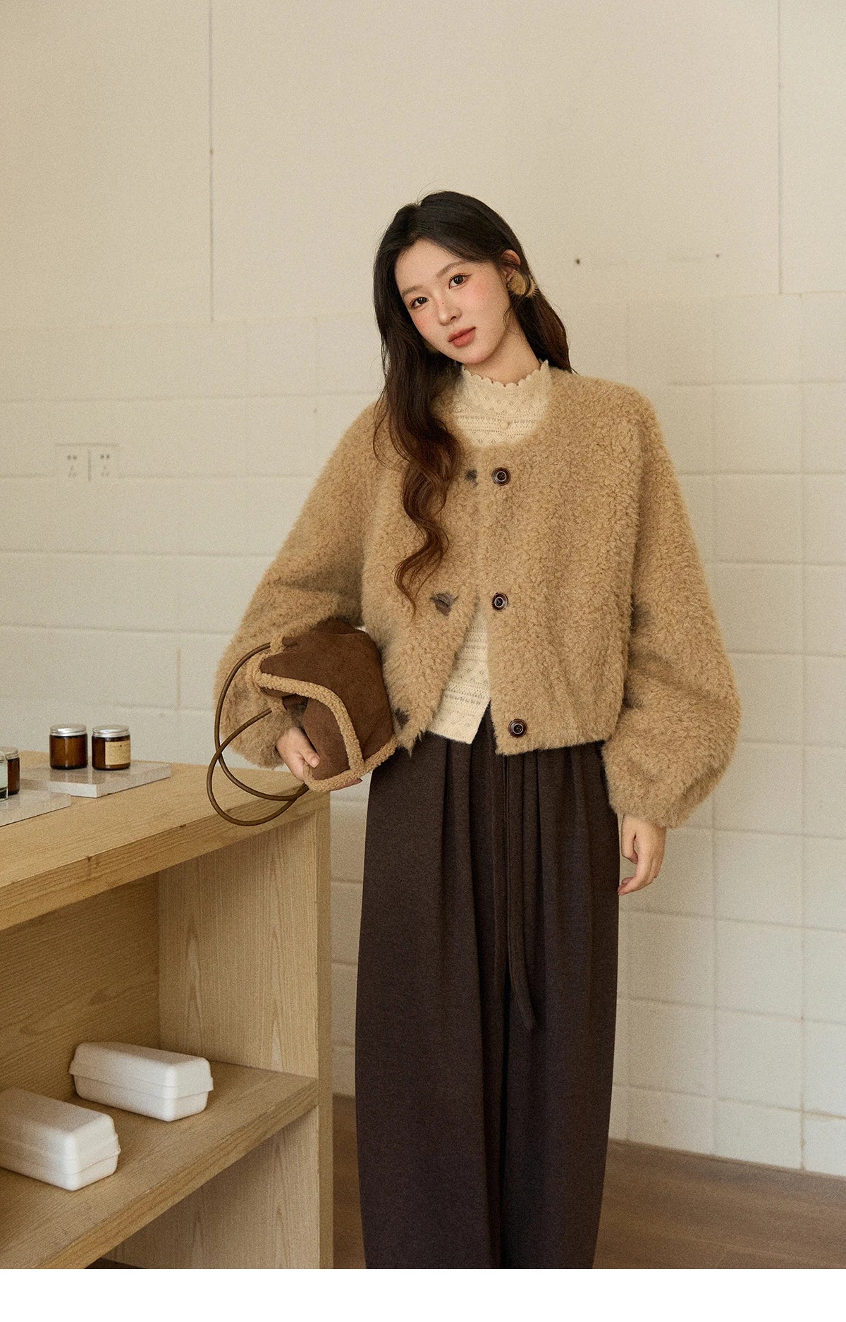 Mishow Retro Lamb Wool Crew Neck Jacket MXE90W0995