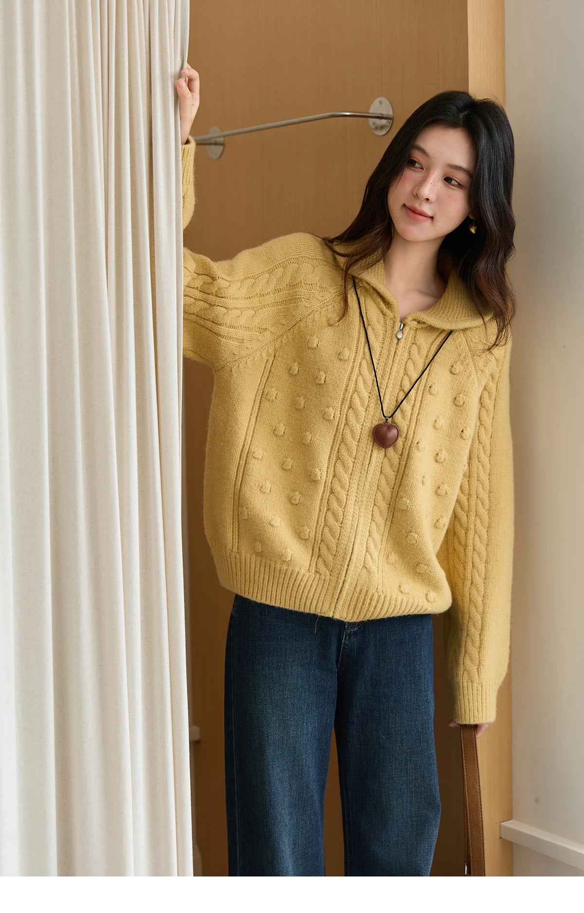 Mishow Yellow Zipper Turn-Down Collar Cardigan MXE49Z2619