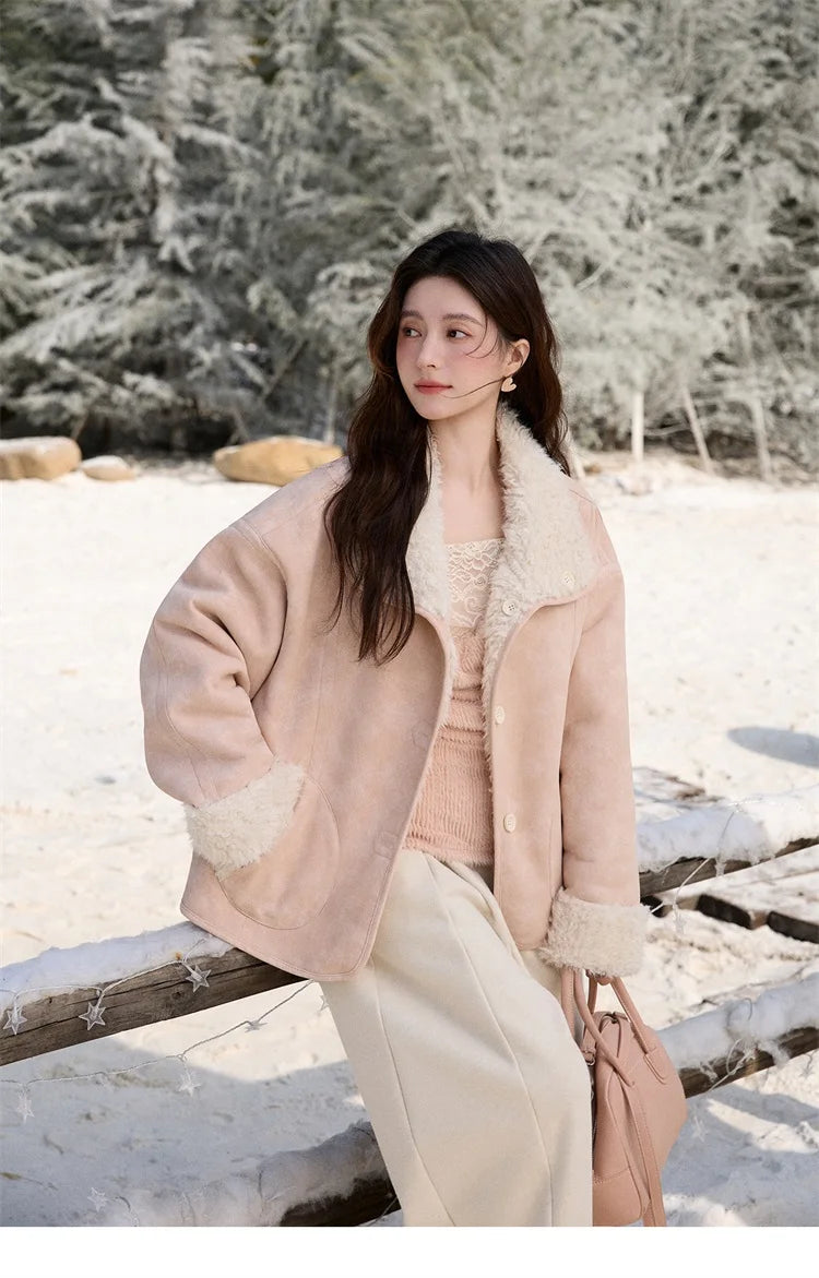 MISHOW Double Sided Lamb Wool Coat Lapel Pockets MXE91W1015