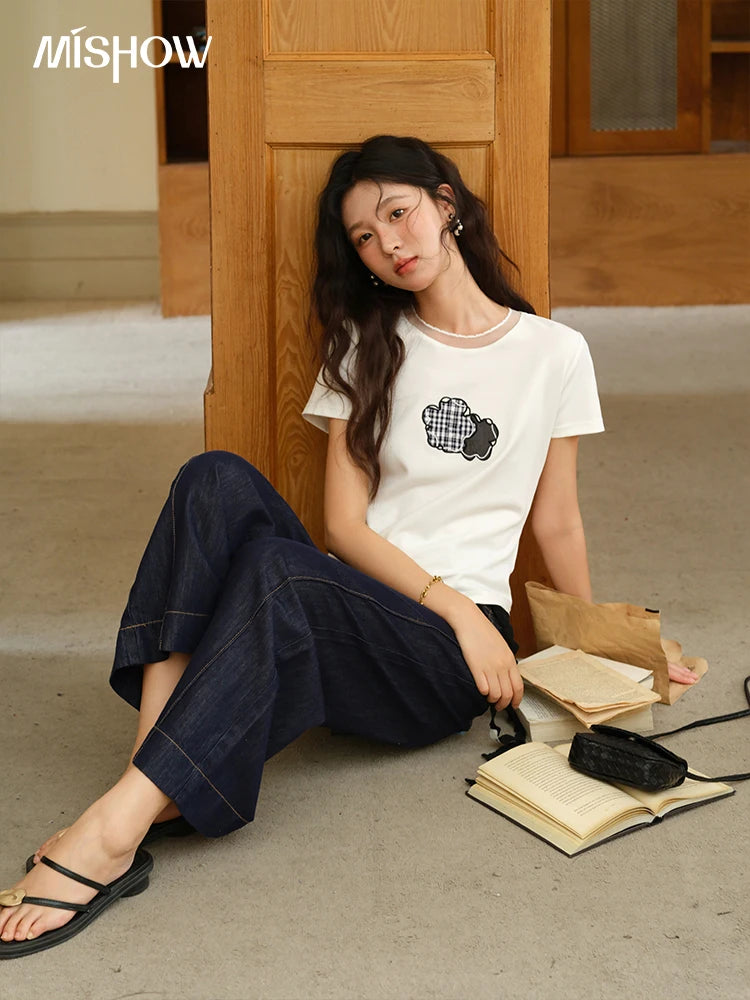 Mishow Lace Edge Splicing Round Neck Tee MXE38T0630