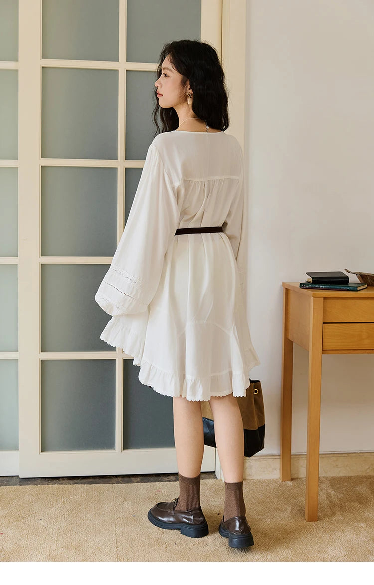 Mishow French O-Neck Lace Ruffled Lantern Sleeve Dress MXE46L2519