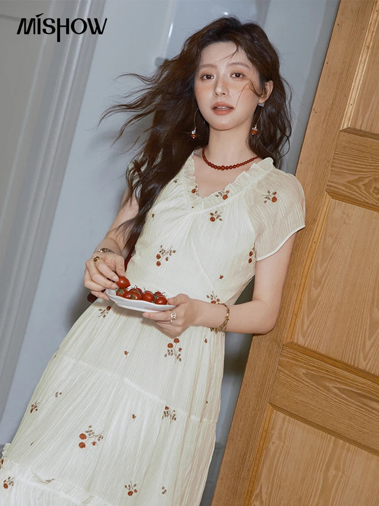 MISHOW V-Neck Chiffon Lace Embroidery Dress MXE39L2382