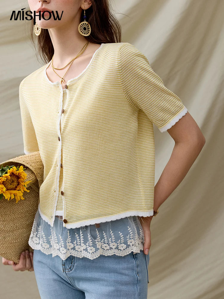 Mishow Short Sleeve Lace Cardigan & Camisole Set MXE33T0582