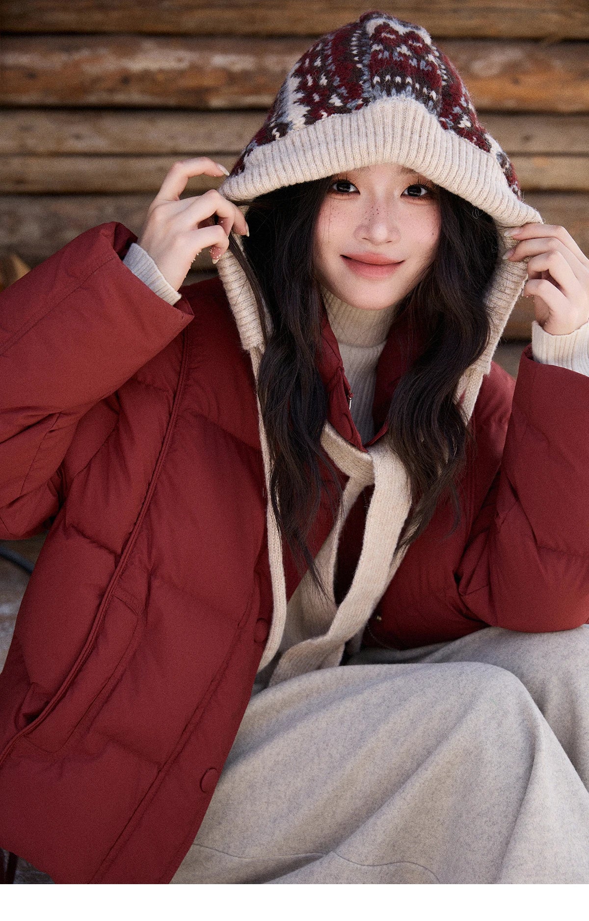 Mishow Christmas Jacquard Hat Down Jacket MXE90Y0086