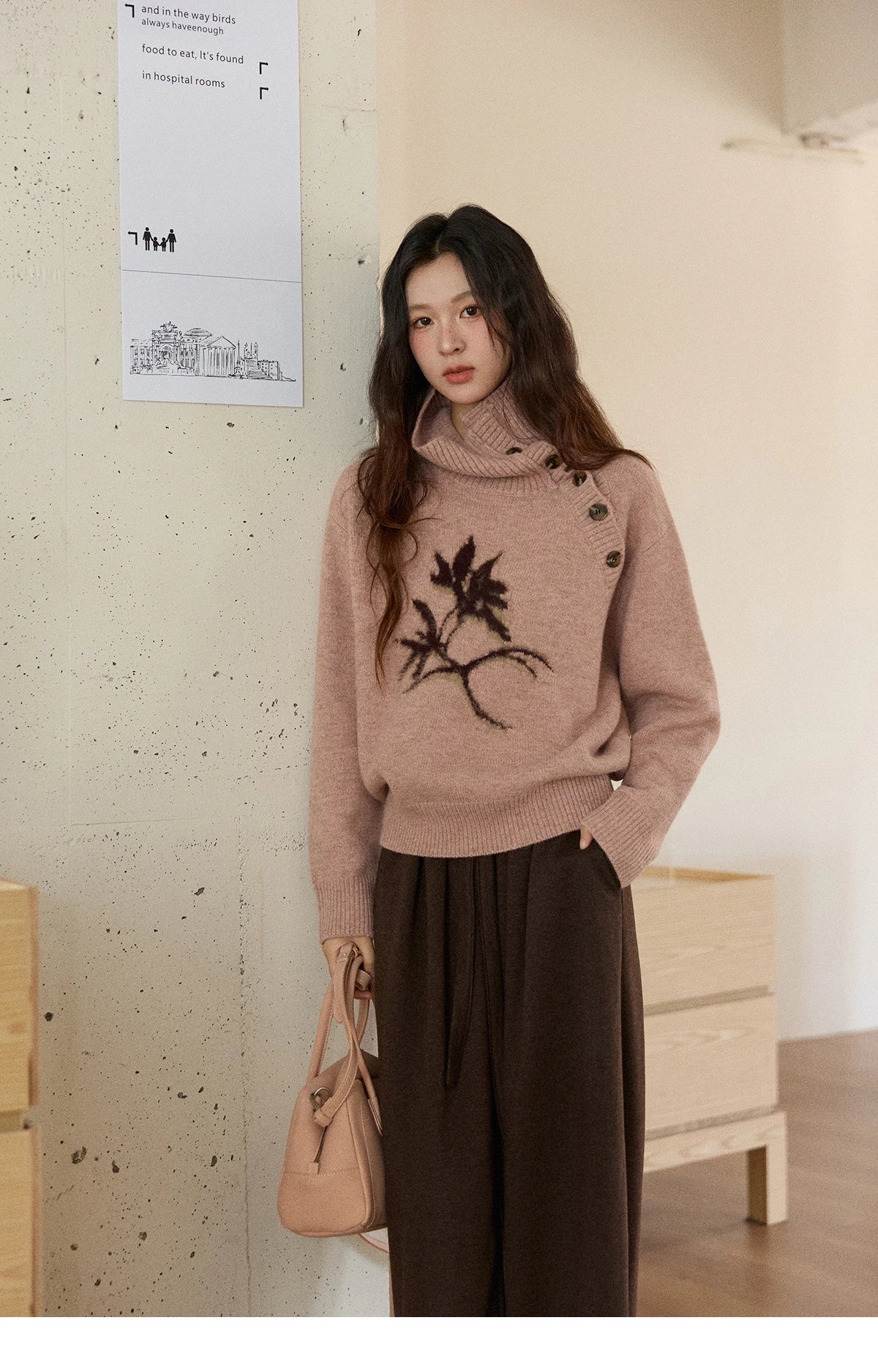 Mishow Plant Jacquard Turtleneck Pullover MXE86Z2658