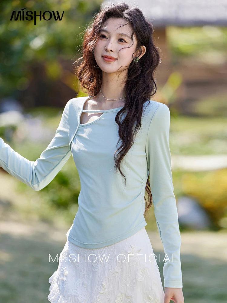 Mishow Irregular Hollow Neck Slim Solid Top MXE13Z1116