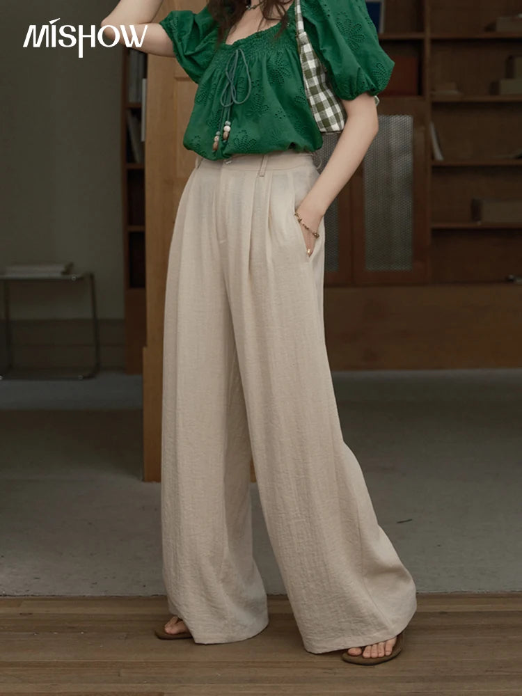 MISHOW Wide Leg Pants Button Pocket High Waist Slim MXE39K0962