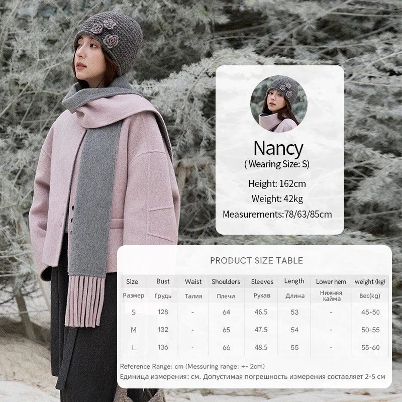 Mishow Tweed Wool Double-Faced Short Coat with Scarf MXE86W0977