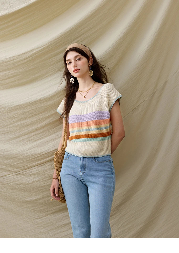 Mishow Striped Round Neck Slim Knit Pullover MXE31Z1222
