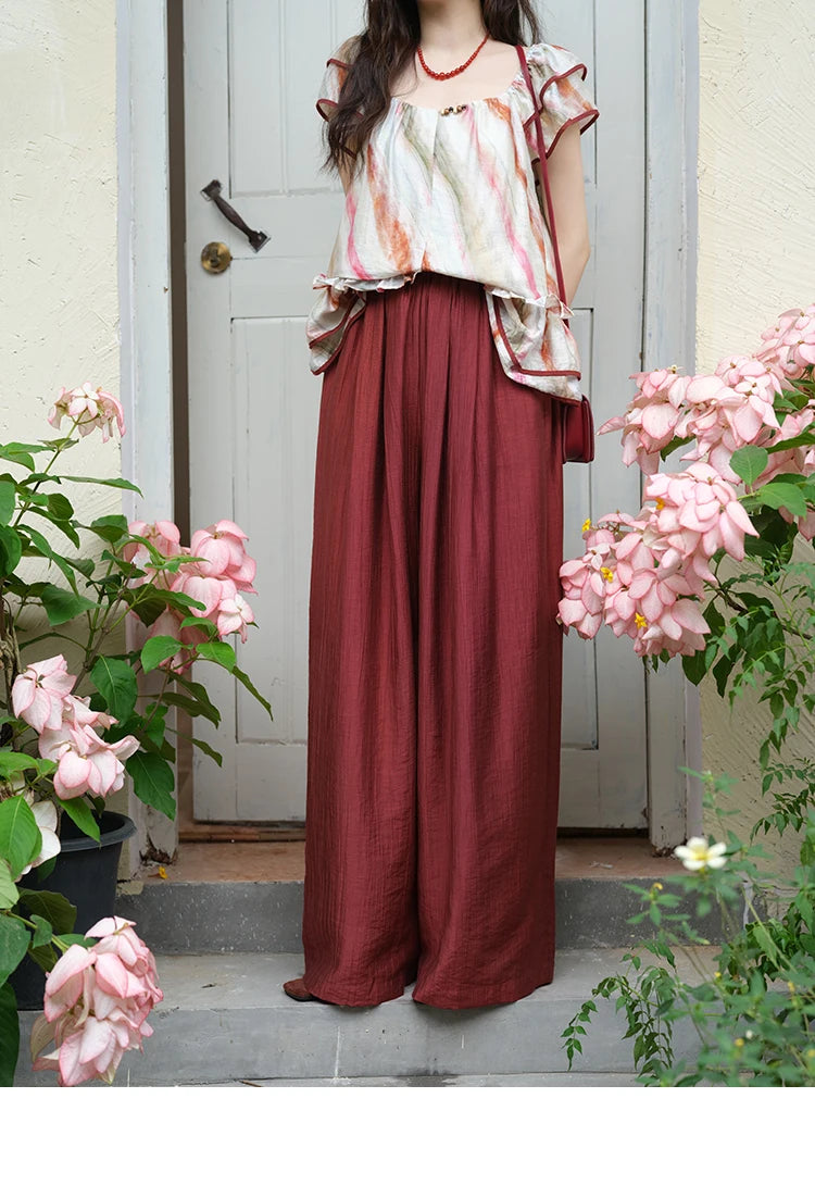 MISHOW Red Wide Leg Pants High Waist Pocket Elastic MXE38K0952