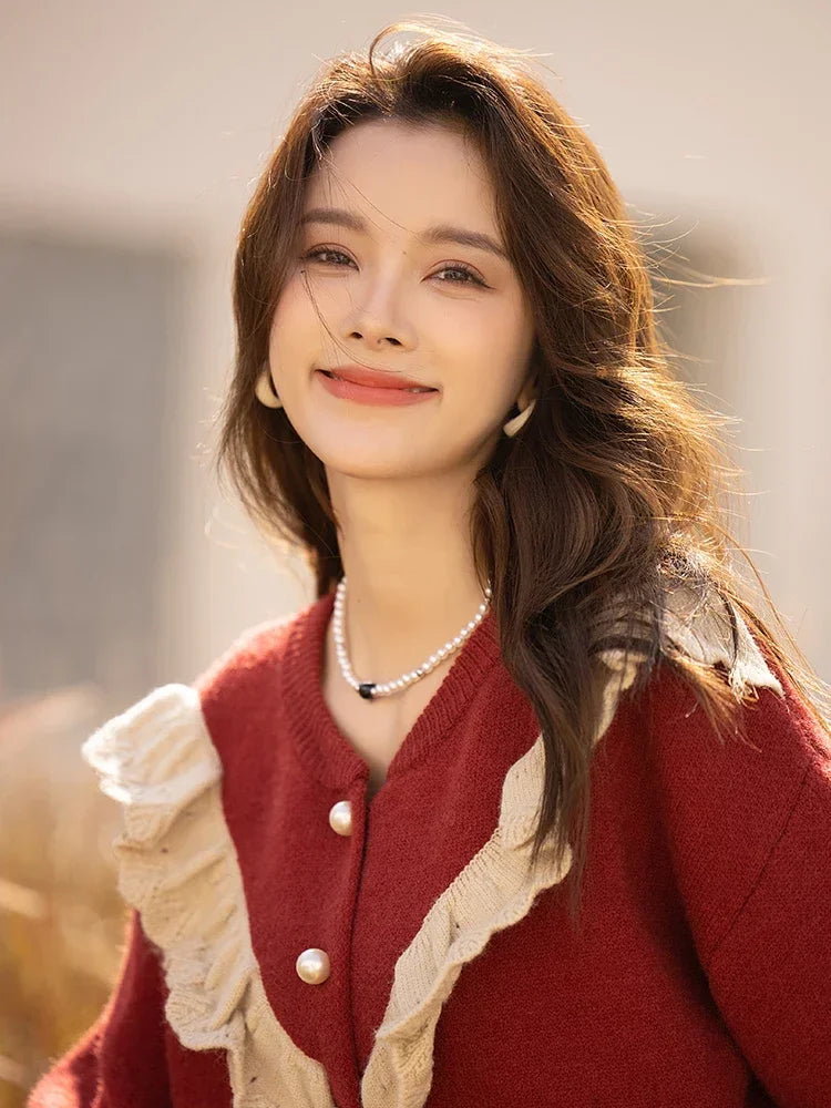 Mishow Korean Ruffle V-Neck Cardigan MXB46Z1111