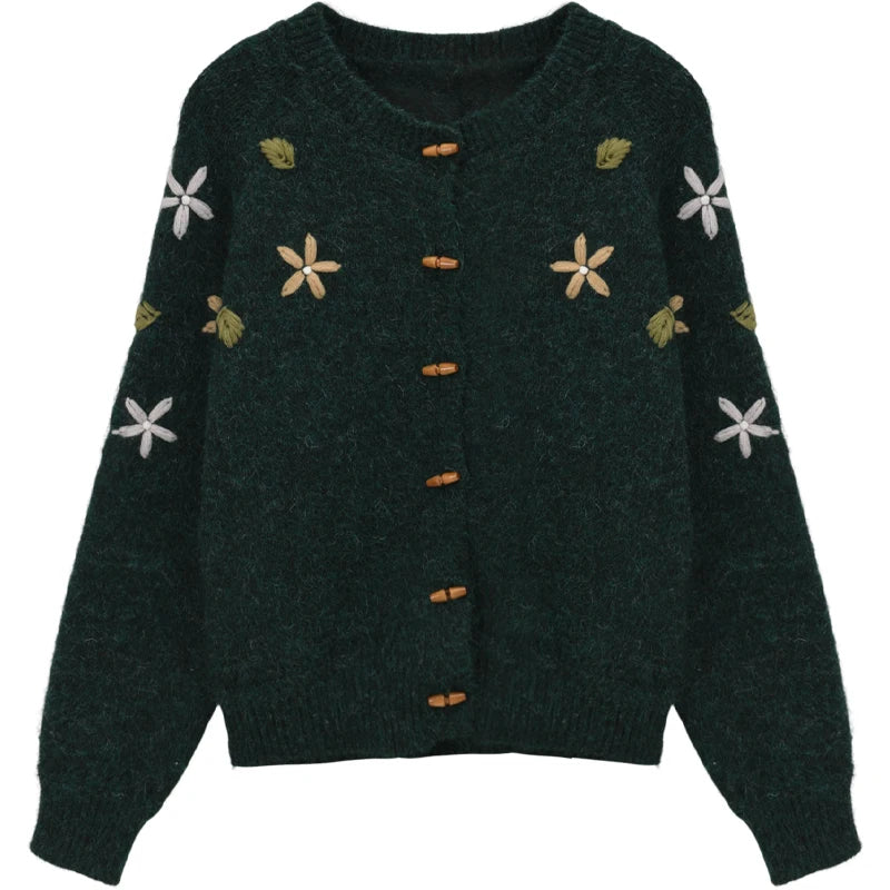 Mishow Green Retro Flower Embroidery Cardigan MXE86Z2729