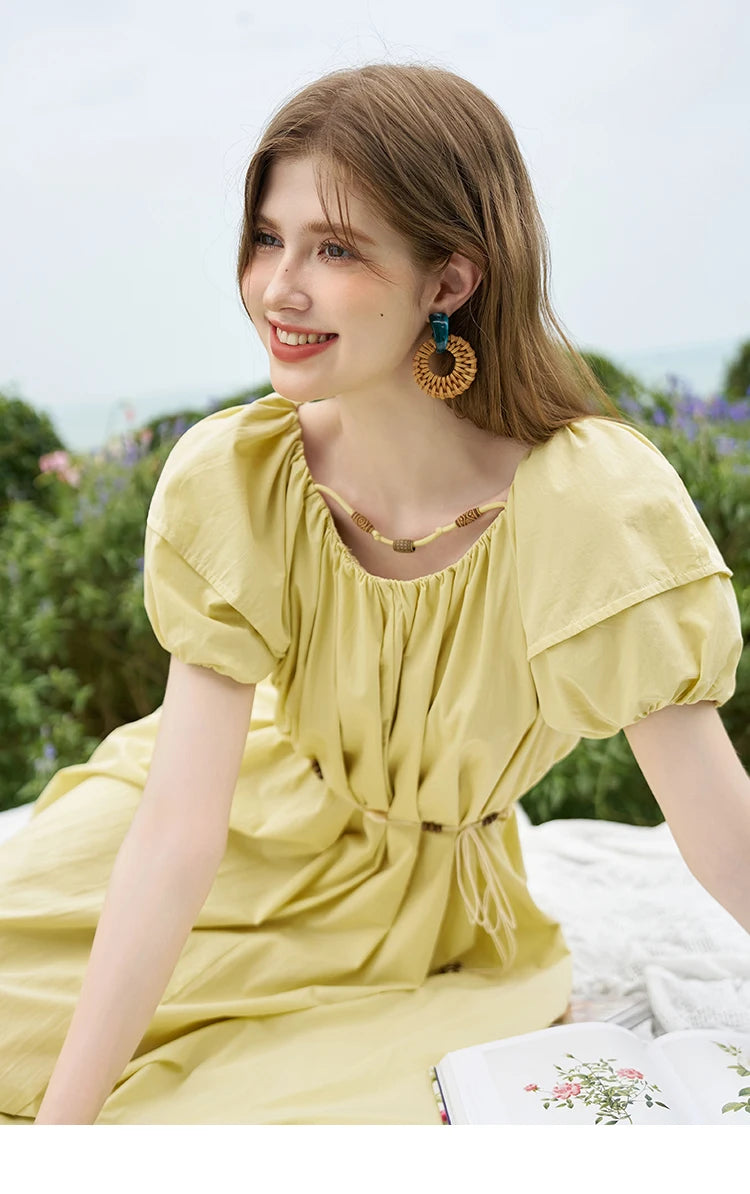MISHOW 100% Cotton Bohemian Bubble Sleeve Dress MXD26L1940