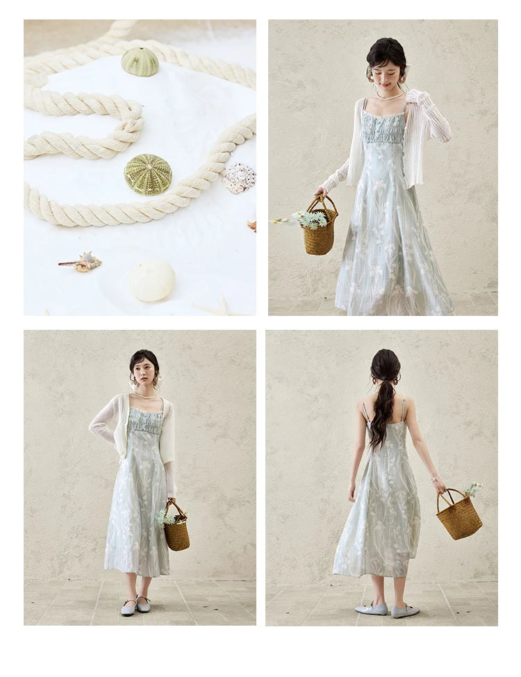 Mishow Print Square Collar Sleeveless Suspender Dress MXE16L2127