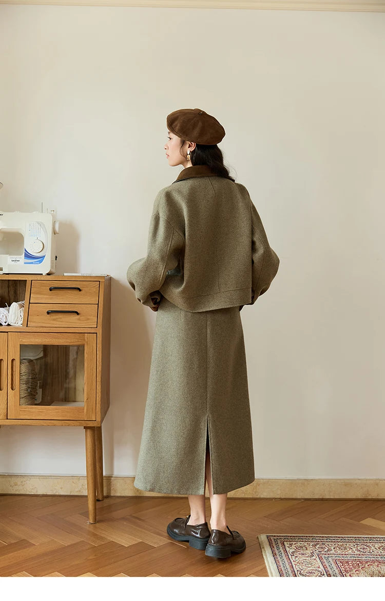 Mishow Contrast Suede Patchwork Wool Coat MXE46W0844