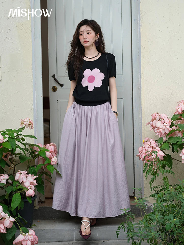 Mishow Contrast Color Flower Knit Tee MXE39Z1311
