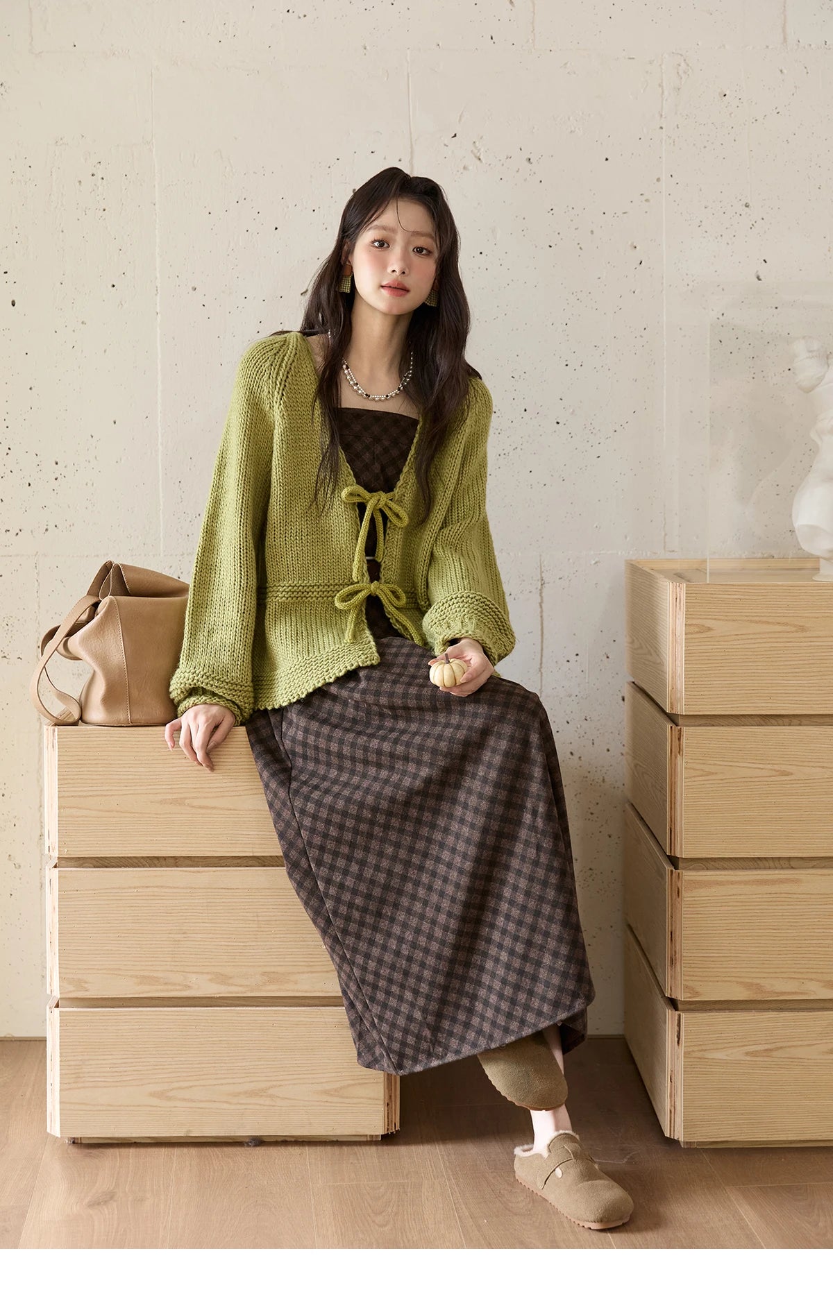 Mishow Avocado Green Lantern Sleeve Lace-Up Cardigan MXE51Z2694