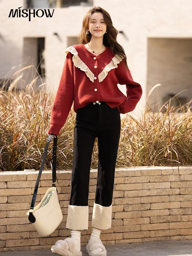 Mishow Korean Ruffle V-Neck Cardigan MXB46Z1111