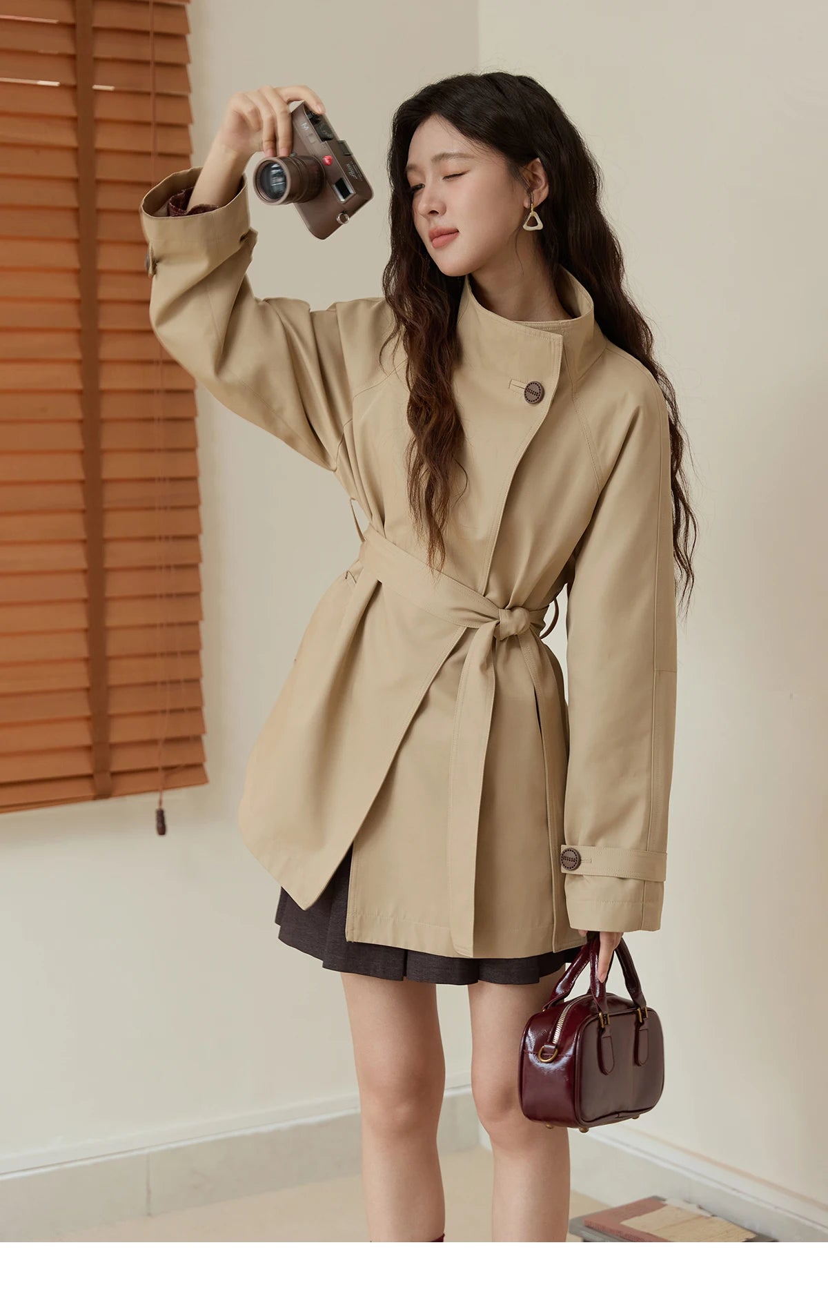 Mishow Stand Up Collar Medium Long Trench MXE44W0813