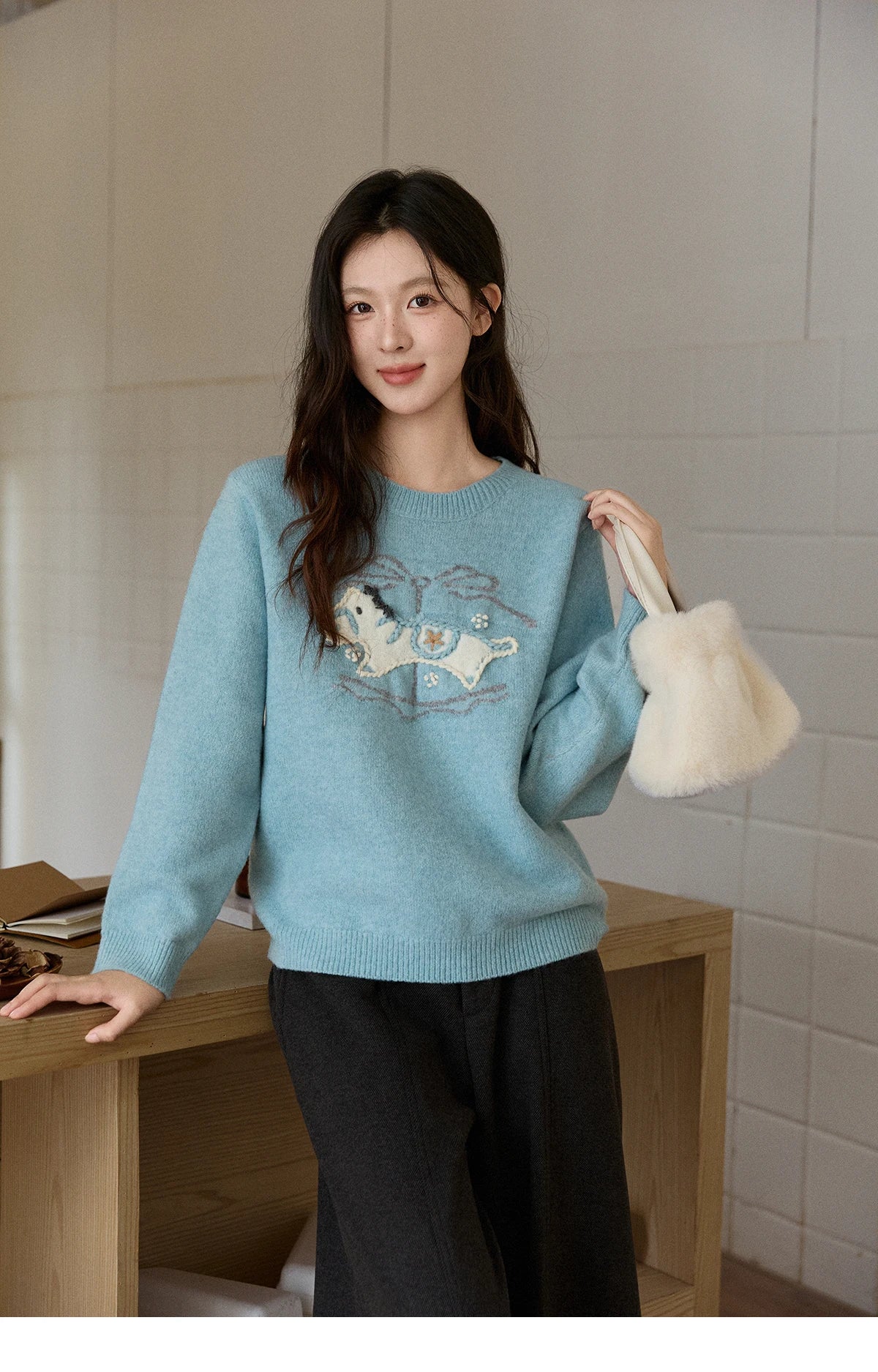 Mishow Handmade Embroidered Pony Jacquard Pullover MXE92Z2848