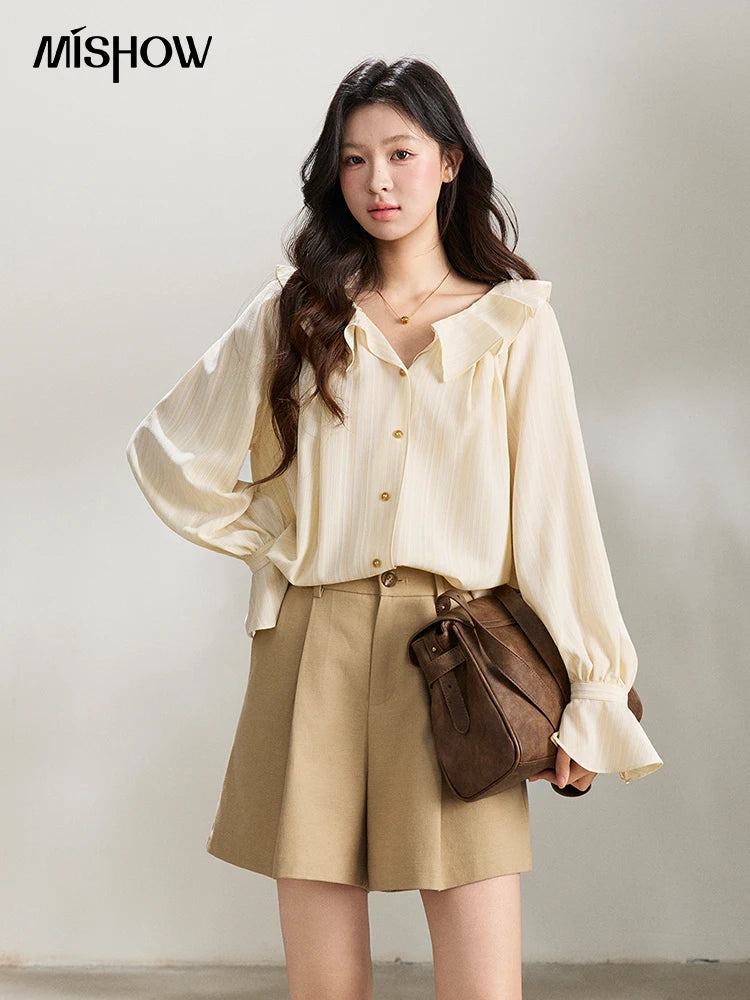 MISHOW Ruffled Collar Striped Shirt Flare Sleeve MXF13C2438