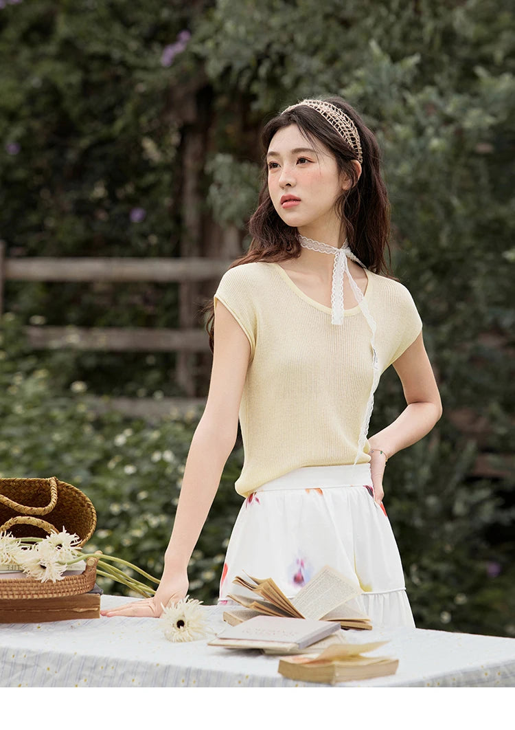 MISHOW White Background Flower Cotton Skirt High Waist A-LINE MXE32B0720