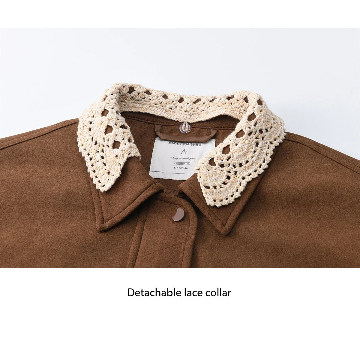 MISHOW Brown Jacket Detachable Lace Collar Drawstring Hem MXE45W0846