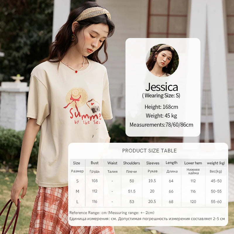 Mishow Cartoon Print Loose Round Neck Tee MXE34T0559