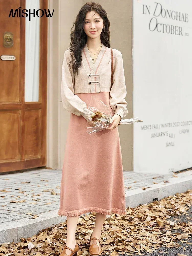 MISHOW Knitted Lantern Sleeve Sweater Dress MXC46L1589