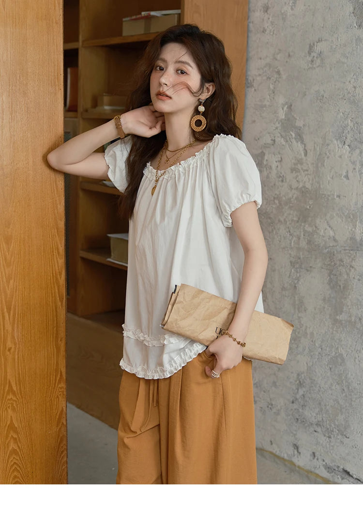 MISHOW Puff Sleeve Blouse Edible Tree Fungus Spliced MXE39X1929