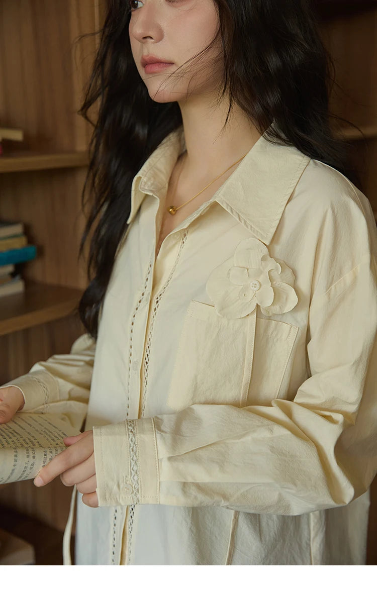 MISHOW Cotton Shirt Petal Ribbon Button Long Sleeve MXE41C2349