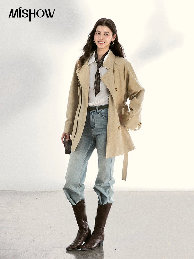 Mishow Double-Breasted Belted Mid-Length Trench MXF11W1031