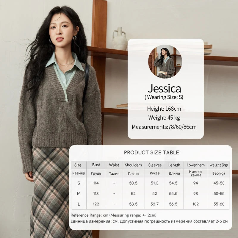 Mishow Vintage False Two-Piece V-Neck Knit Top MXD42Z0695