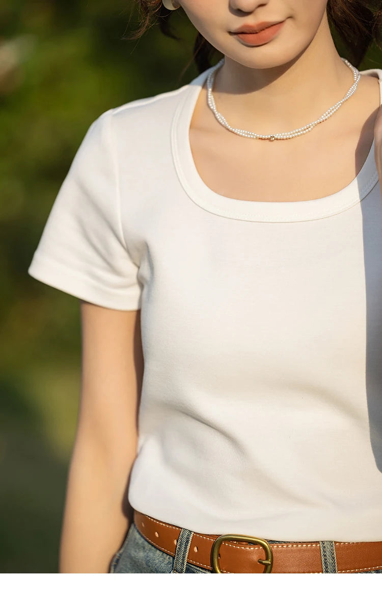 Mishow Solid Square Neck Cotton Tee MXC12T0641