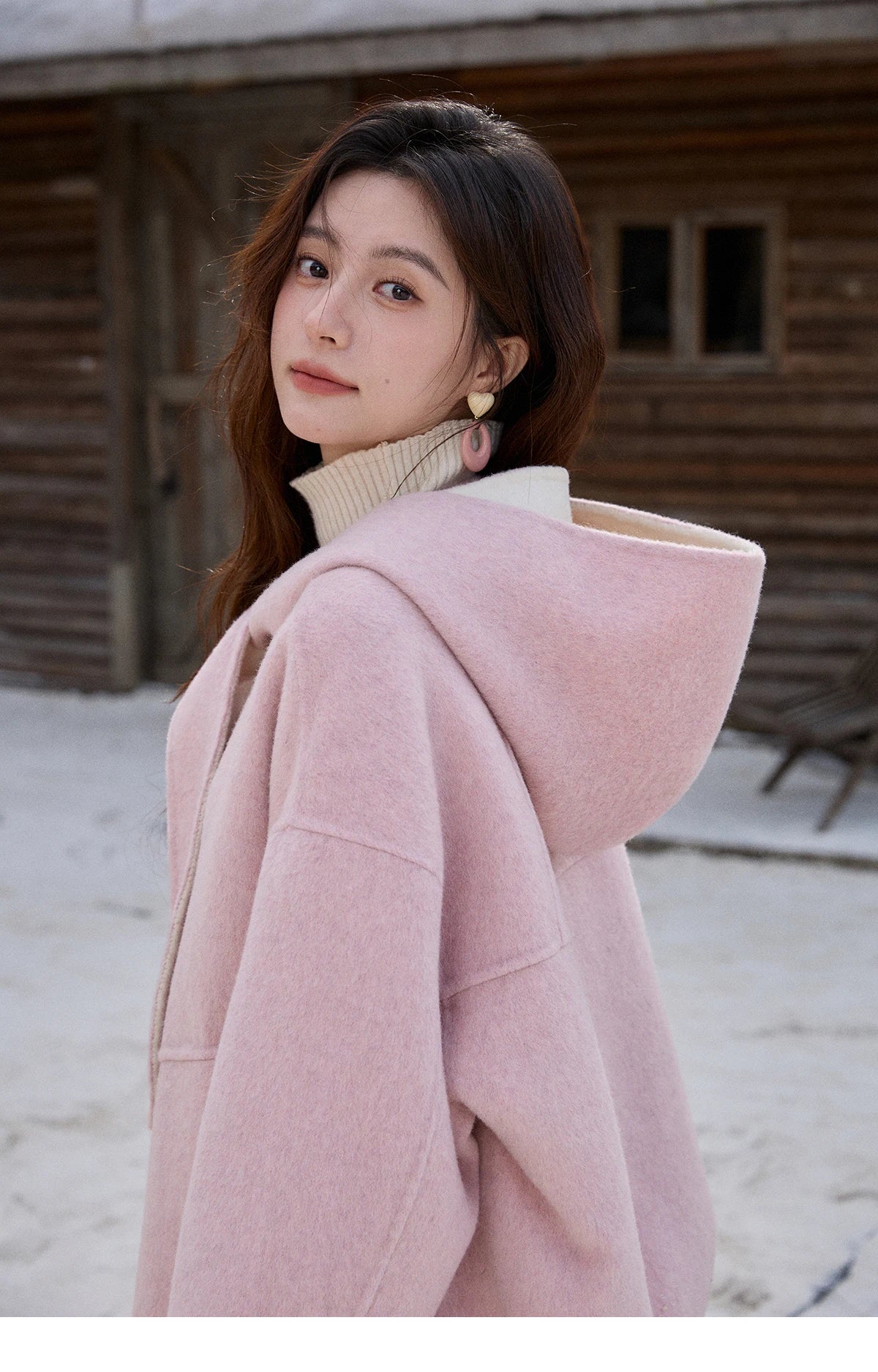 Mishow Pink Wool Hooded Bow Tie Strap Coat MXE91W1010