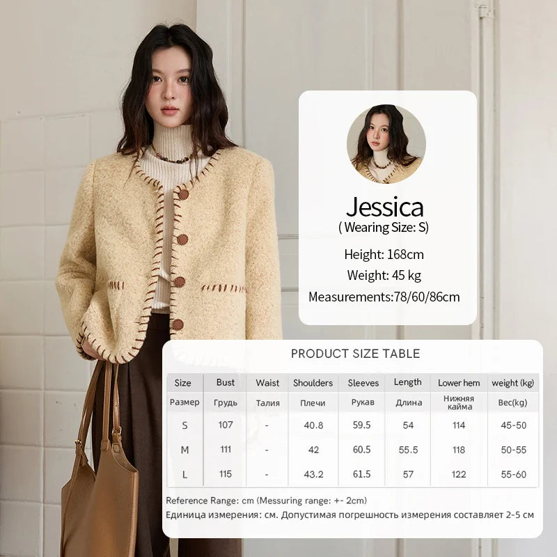 Mishow Apricot Round Neck Wool Blend Coat MXE88W0885