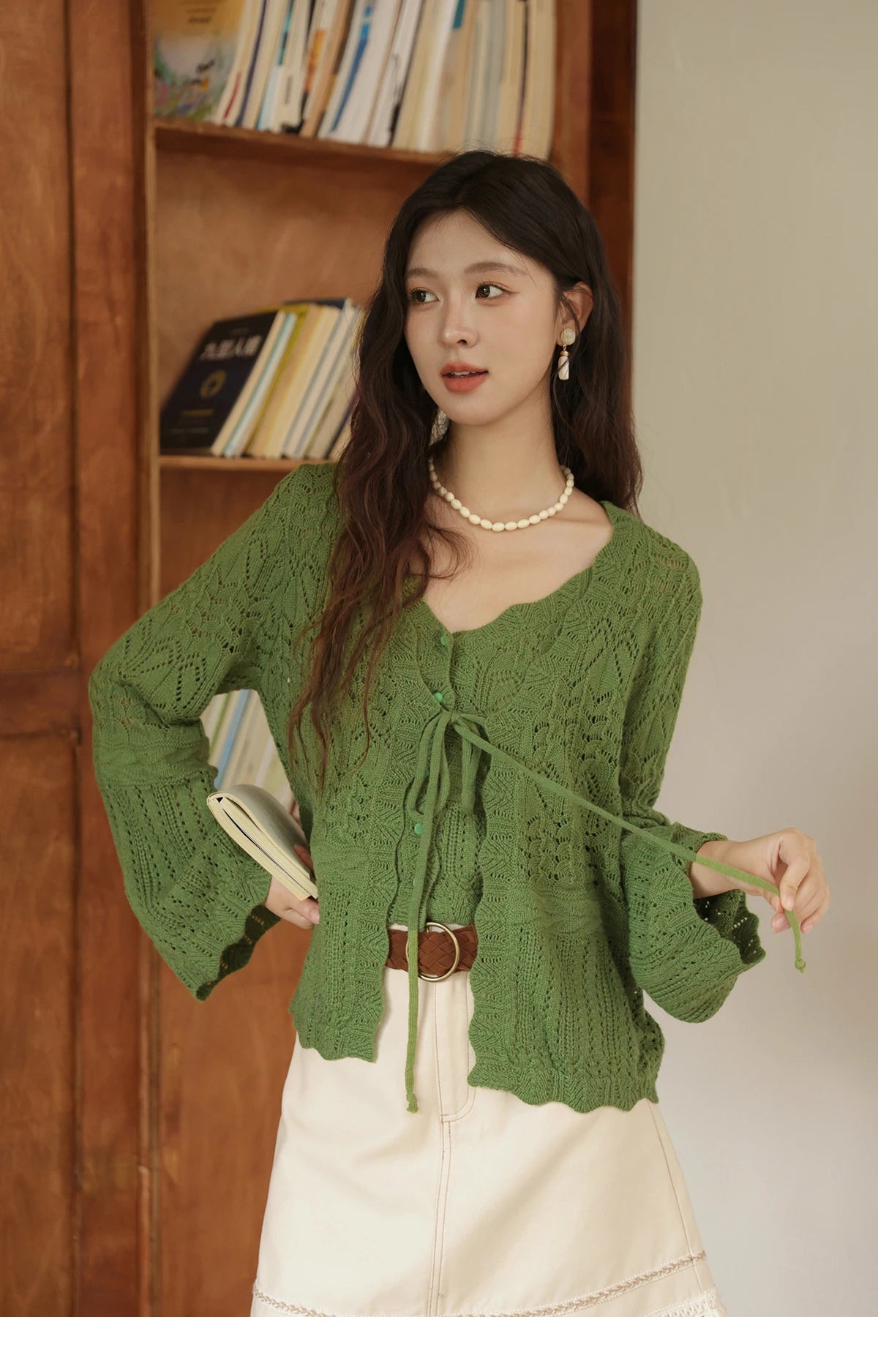 Mishow Flared Sleeve Lace-Up Cardigan & Camisole Set MXE42T0717