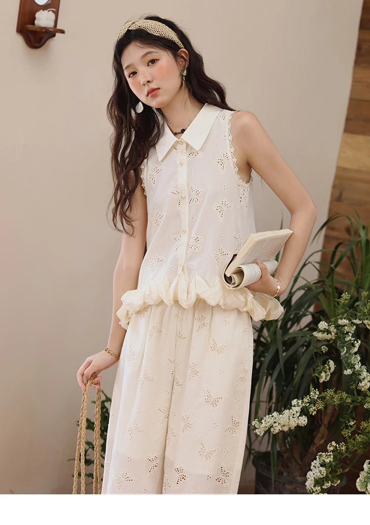 MISHOW Cotton Butterfly Hollow Lace Shirt with Tube Top MXE34X1808