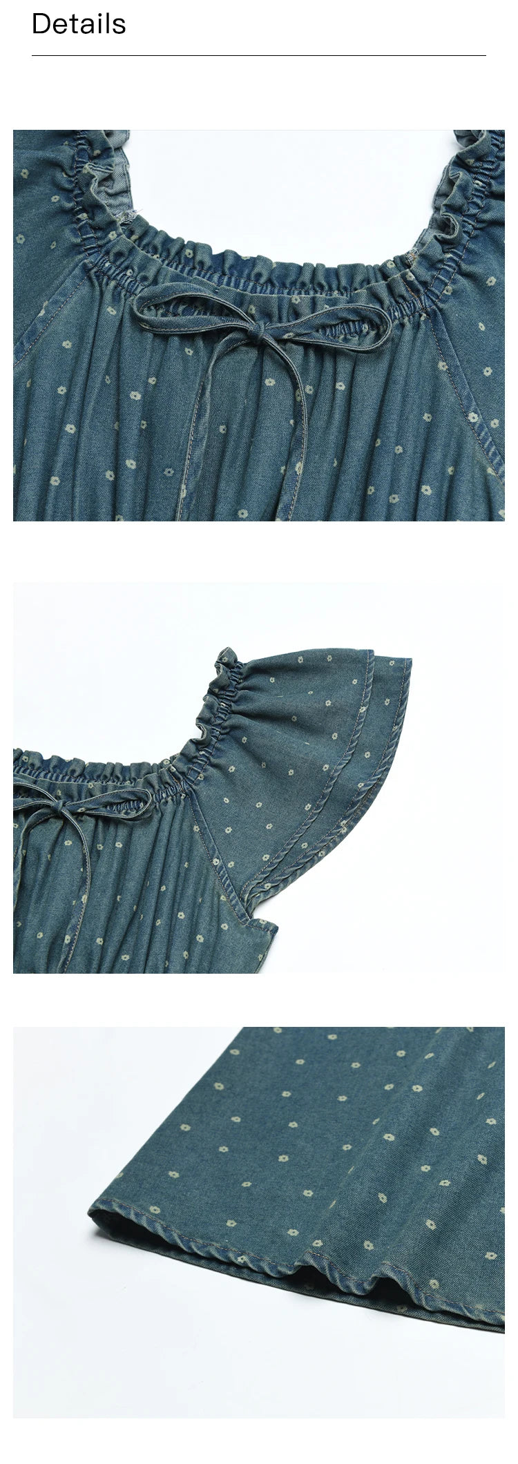 Mishow Polka Dot Flying Sleeve Lace-Up Denim Dress MXD30L2022