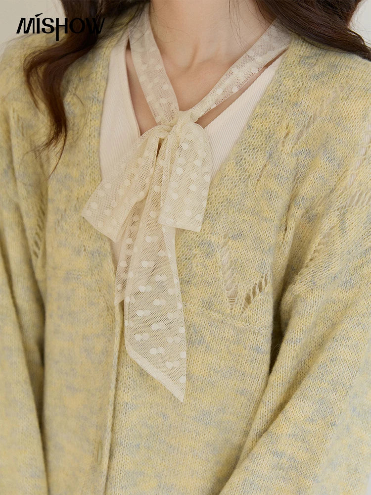 Mishow Marled Yellow Mohair Flare Sleeve Cardigan MXF108Z1021