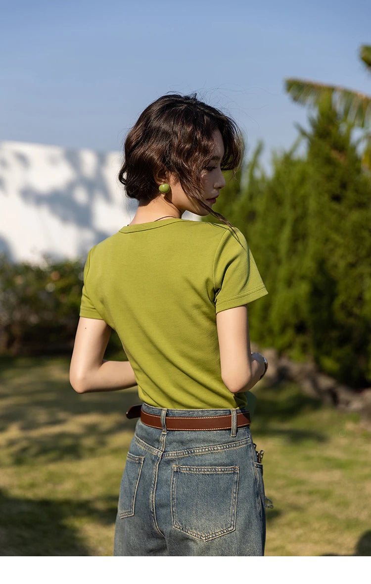Mishow Solid Square Neck Cotton Tee MXC12T0641