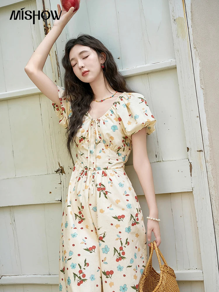 Mishow French 100% Cotton Floral V-Neck Dress MXD30L1868