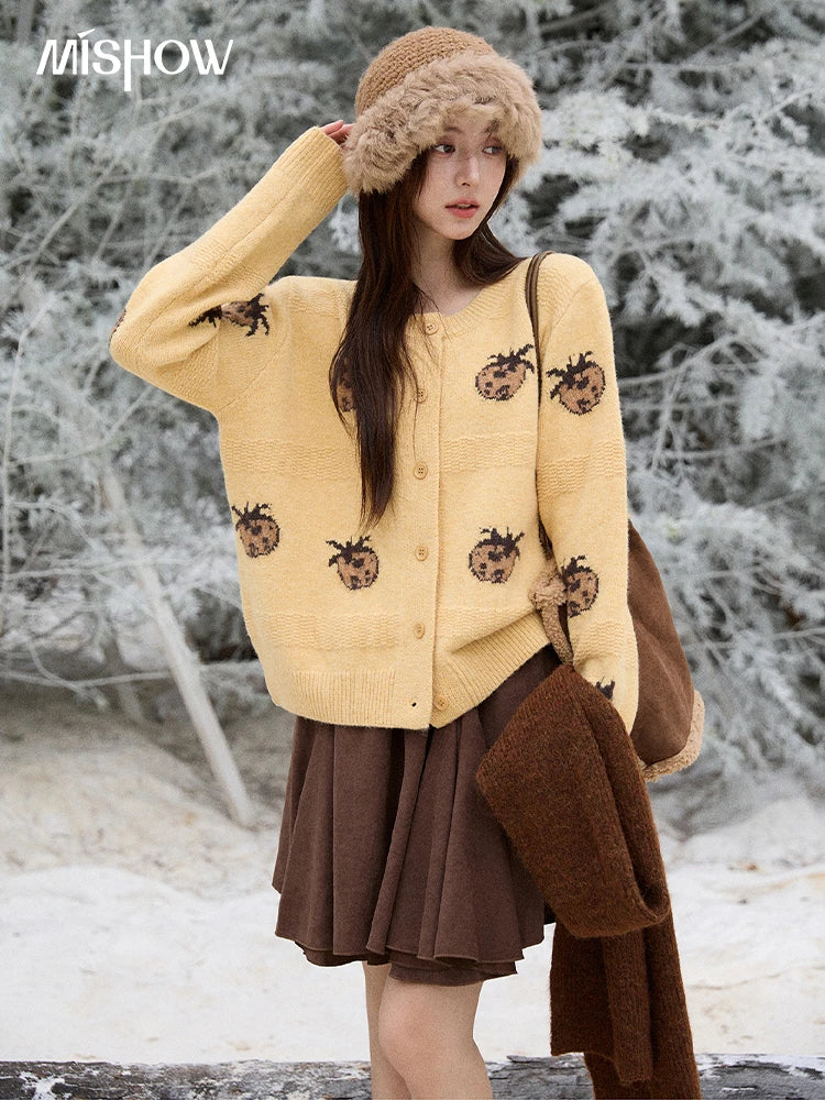 Mishow Funny Pineapple Jacquard Round Neck Cardigan MXE87Z2752