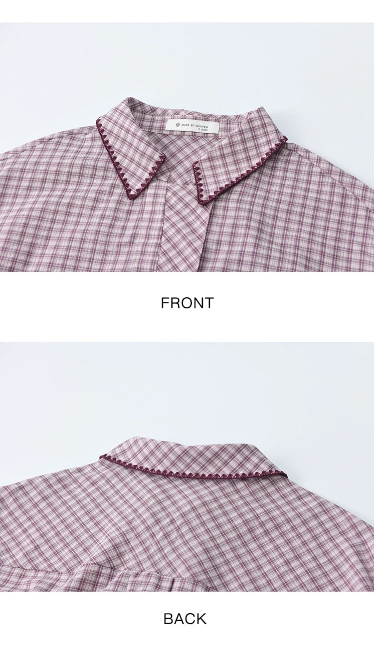 MISHOW Purple Plaid Shirt Contrast Embroidery Pocket MXE44C2394