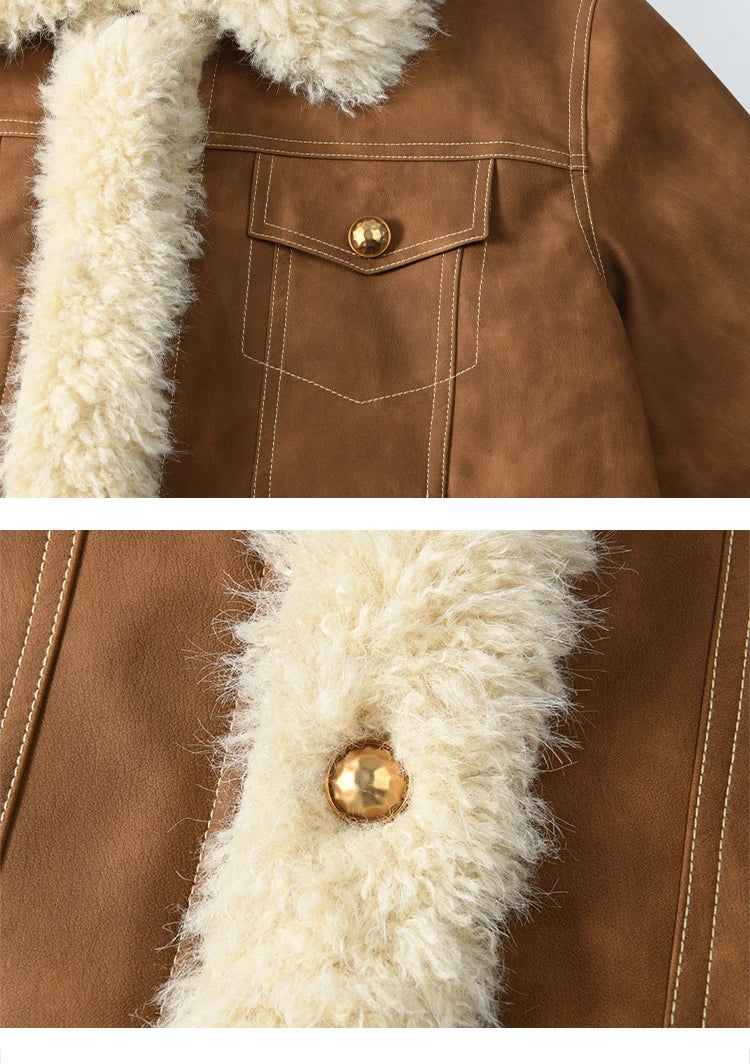 Mishow Leather Fur Lamb Wool Spliced Jacket MXD56W0538