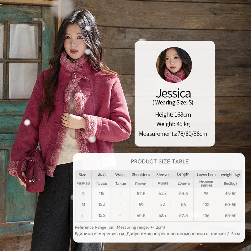 Mishow Dragon Fruit Red Suede Patchwork Coat MXE87W0942